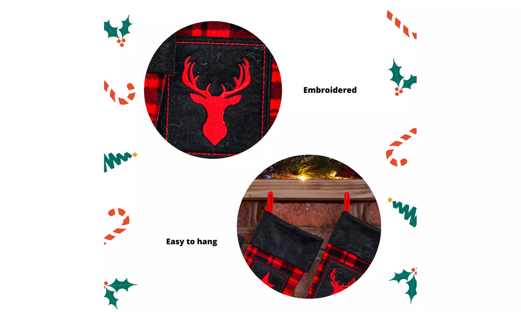Jolly Christmas Stockings 2-Pack or 3-Pack Festive Holiday Décor