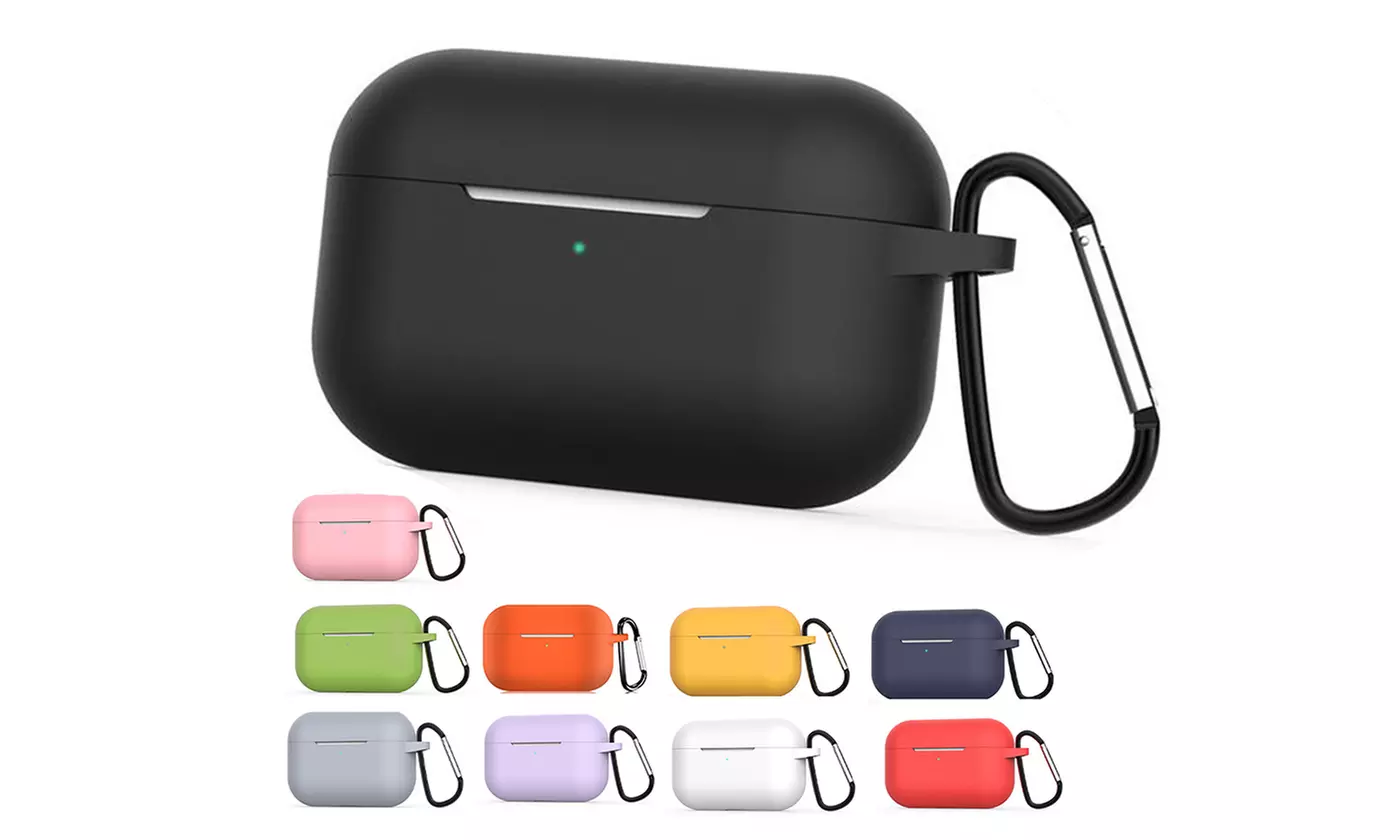 For Apple AirPods Pro Silicone Protective Case Cover with Carabiner, LED Visible - Primary Image