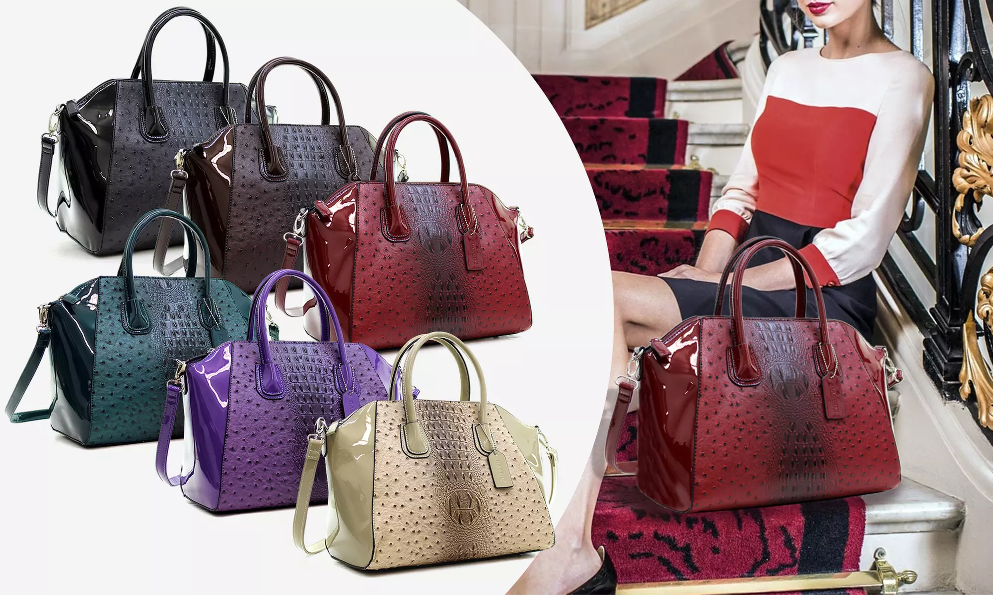 MMK COLLECTION Faux Ostrich Leather Weekender Satchel Purse with Removable Strap - Primary Image