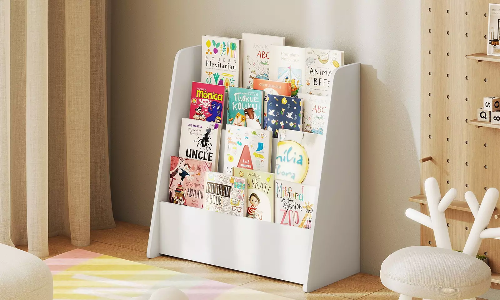 Costway 4-tier Kids Wooden Bookshelf Toddlers Book Rack with Deep Shelves