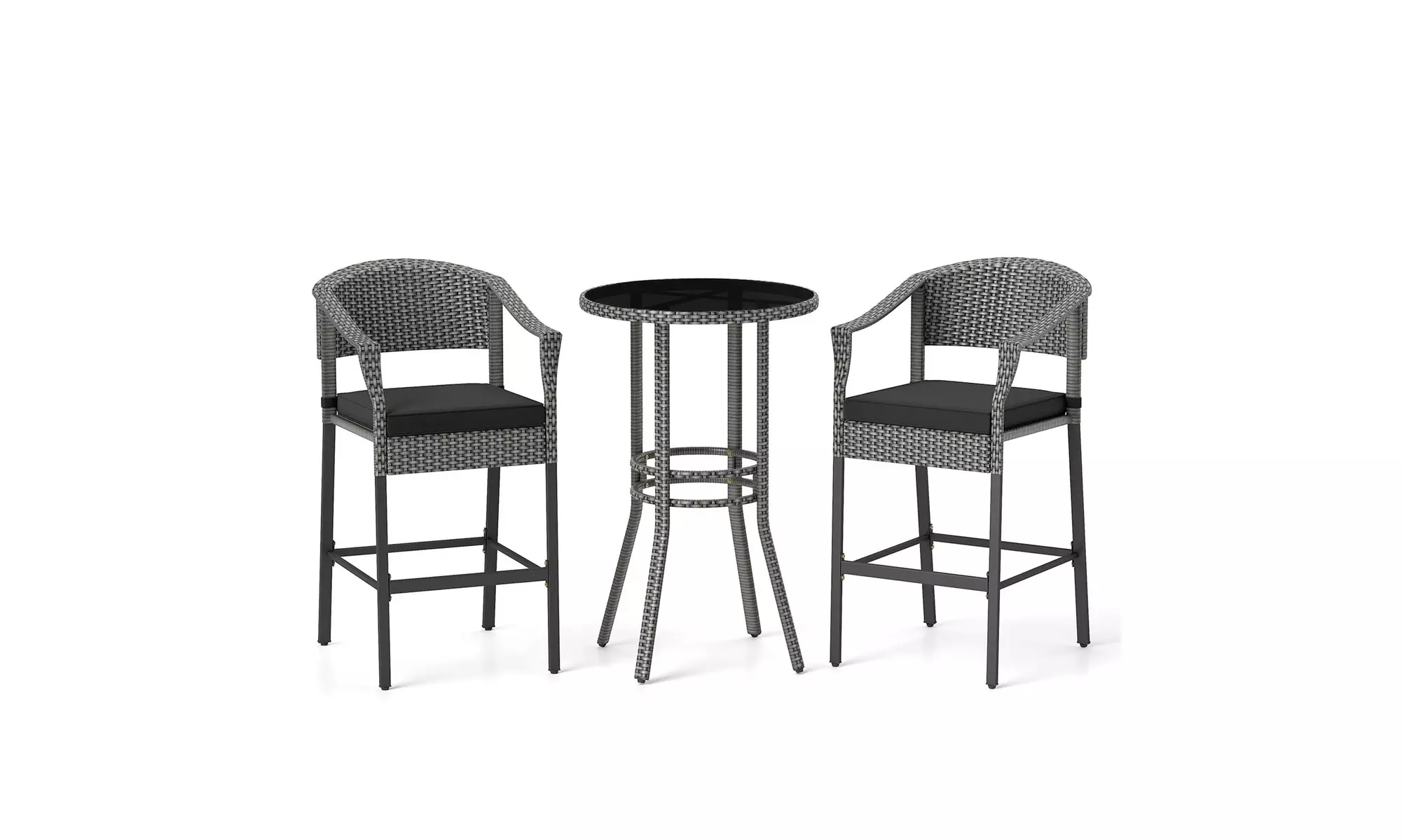 Costway 3-Piece Patio Rattan Bar Set Wicker Bar Height Armchairs and Round Table