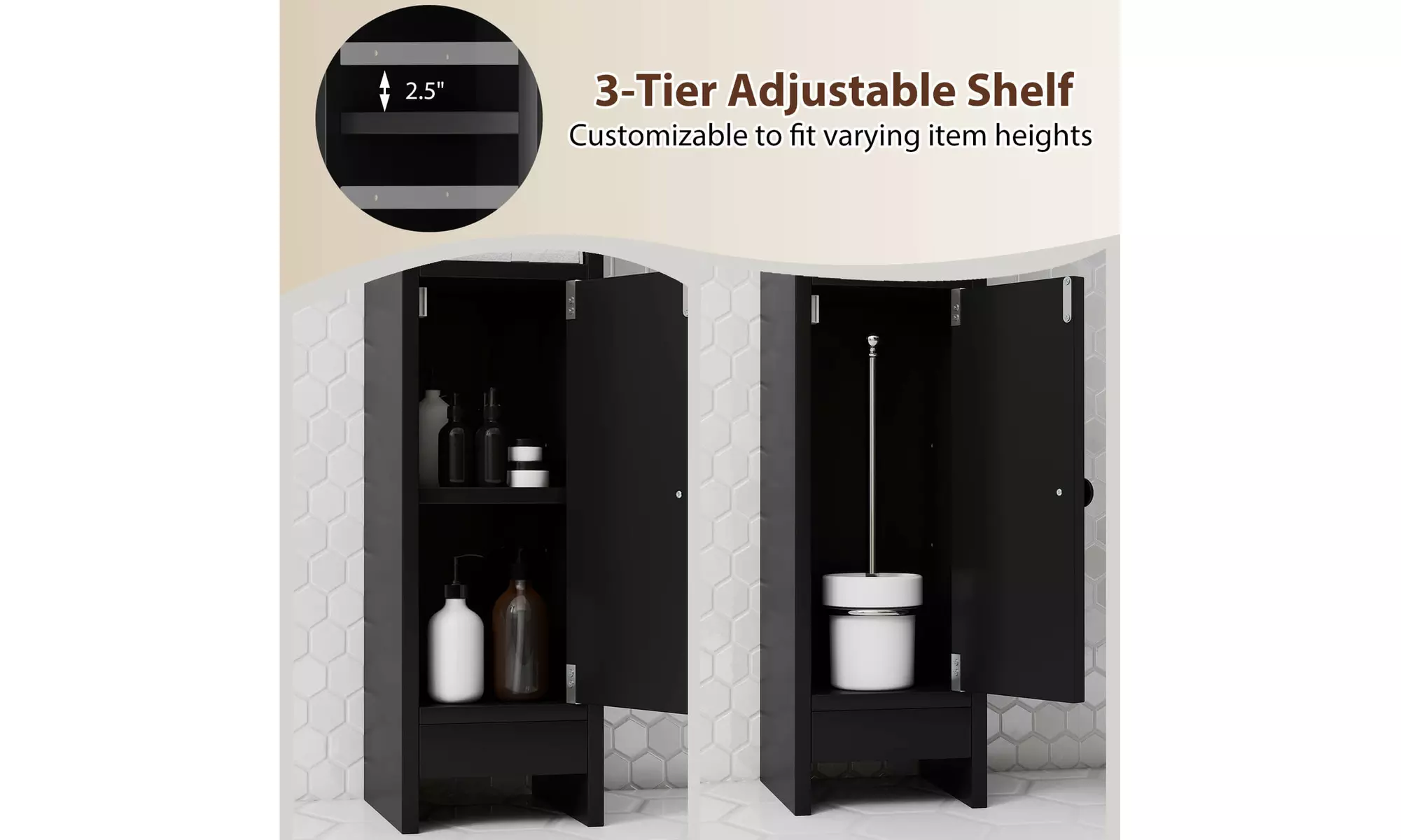 Costway Bathroom Storage Cabinet with Adjustable Shelf 1 Door & 2 Open Shelves