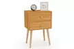 Mid Century Modern 2 Drawers Nightstand Natural Sofa Side End Table  - Second Medium