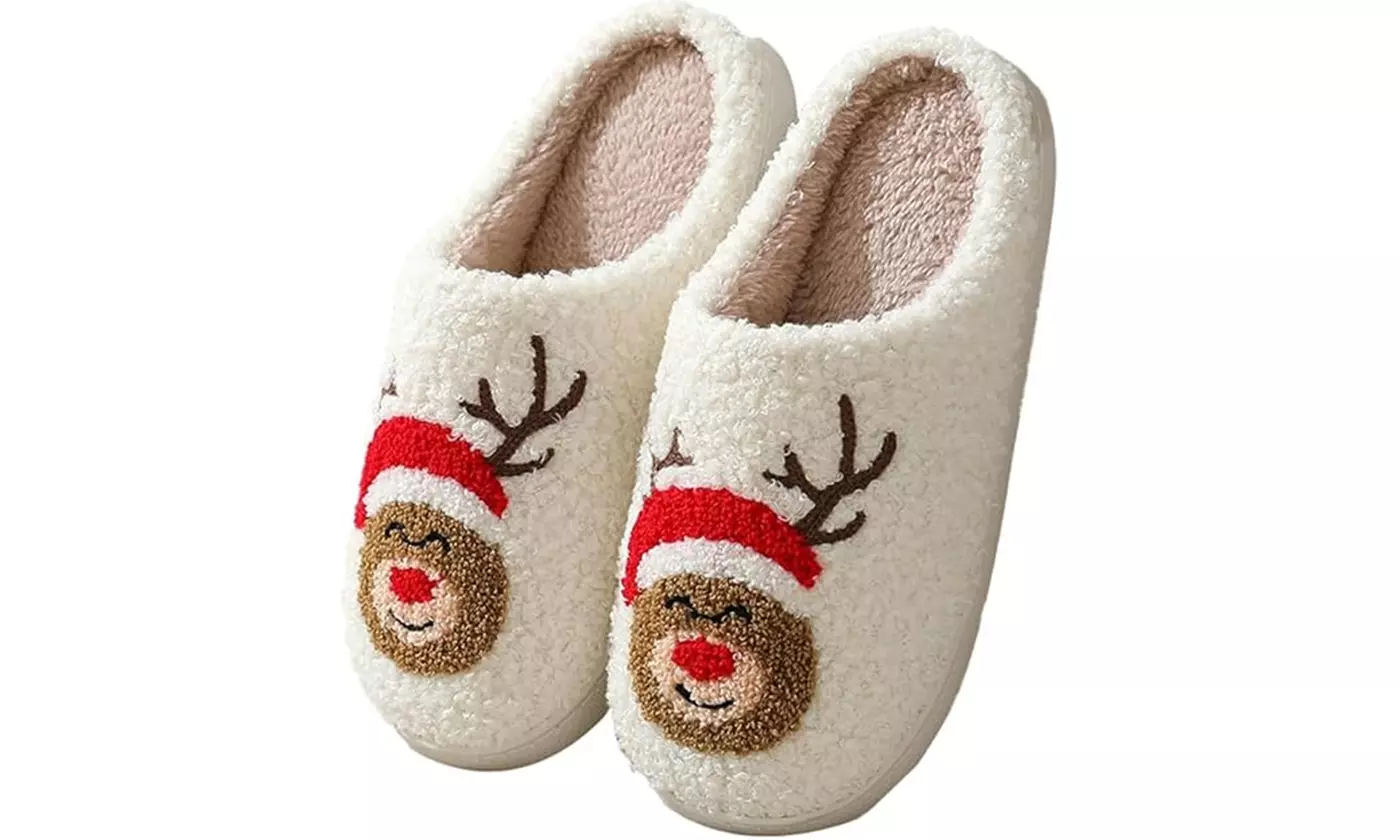 Cute Christmas Slippers for Women Warm Plush House Shoes