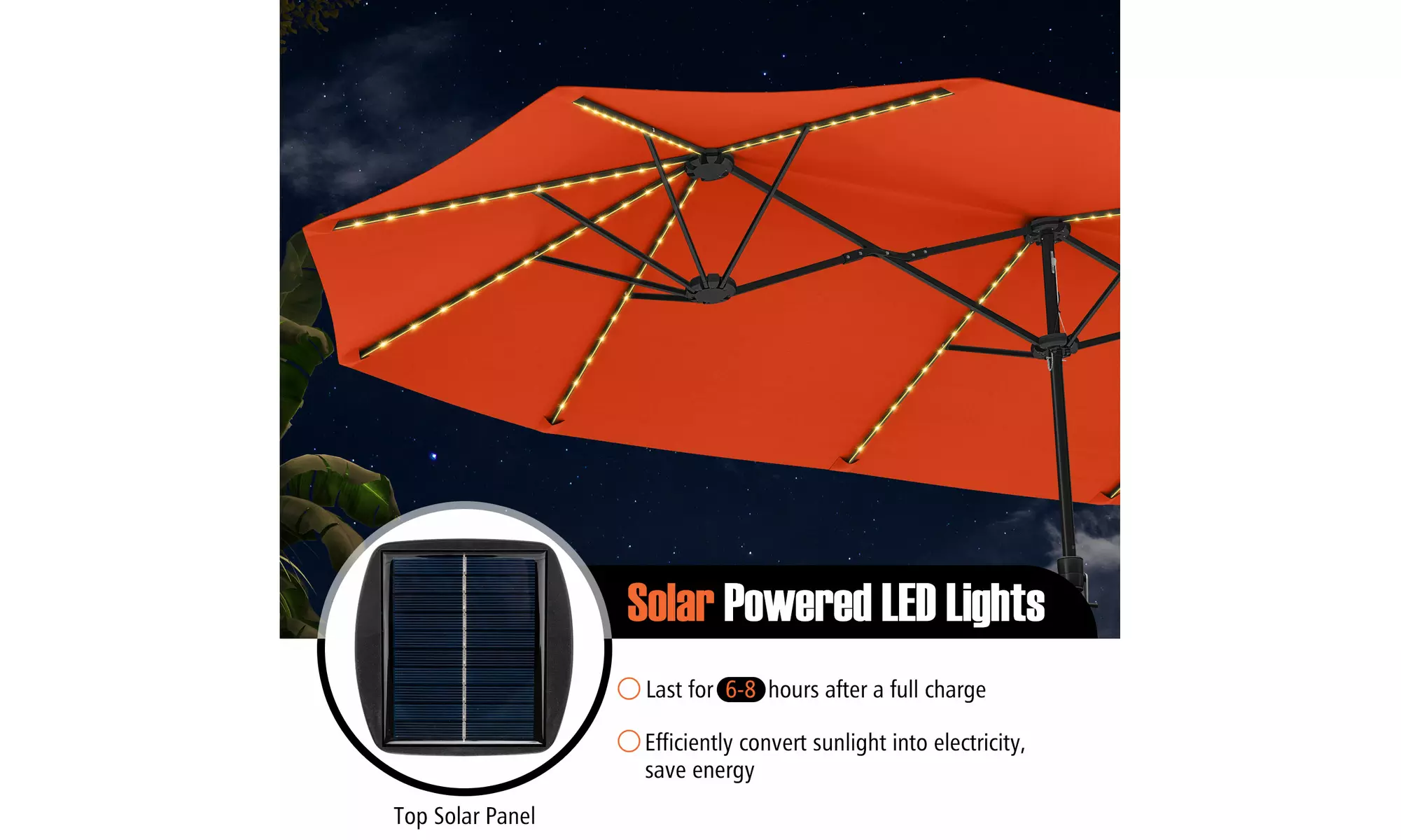 Costway 15.5 FT Extra-Large Patio Umbrella with LED Solar Lights