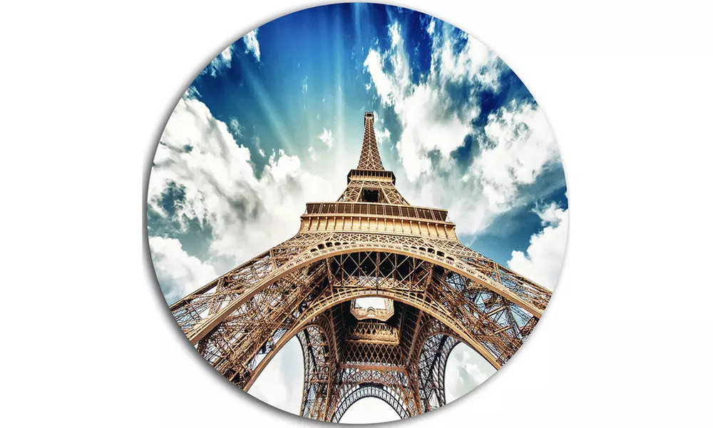 Paris Eiffel Towerwith Fast Moving Clouds' Disc Photography Circle Metal - Second Medium