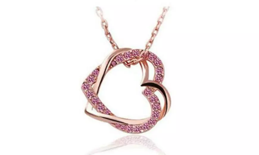 Rose Gold Plated Duo Heart Pendant Necklace - Second Medium