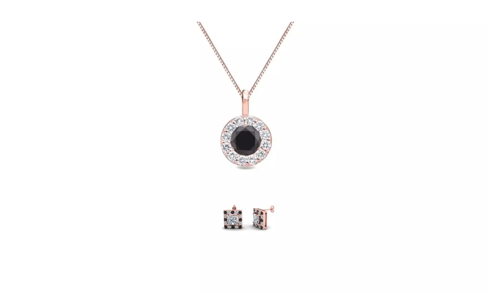 18K Rose Gold Black Sapphire Necklace & Earrings Set Plated by Paris Jewelry