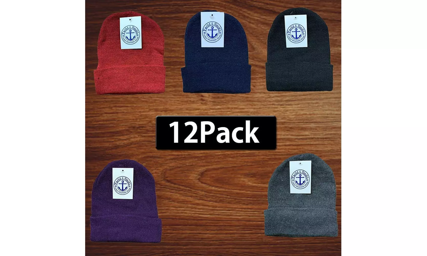 12 Pairs of Yacht & Smith Winter Beanie Hats, Mens Womens