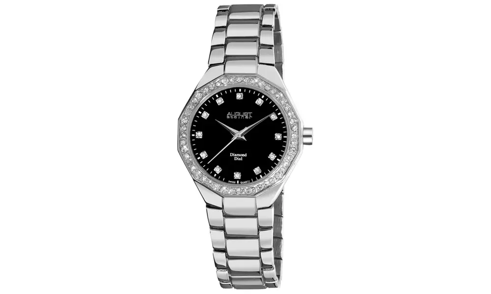 August Steiner Women's Diamond Swiss Quartz Bracelet Watch ASGP8044SS - Primary Image