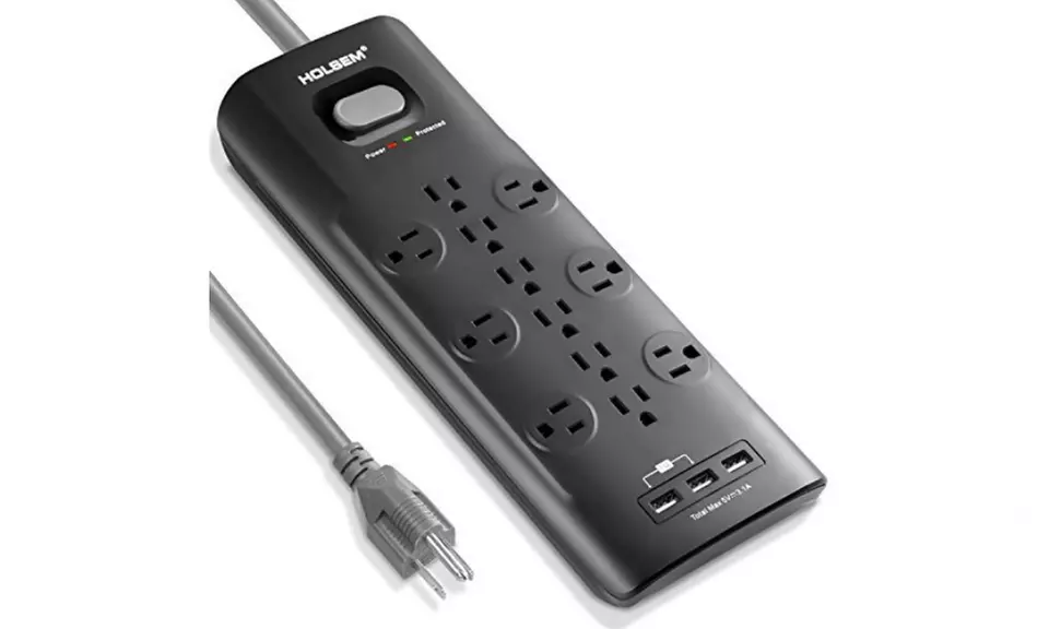 HOLSEM 12 Outlets Surge Protector Power Strip with 3 Smart USB Ports, Black - Second Medium