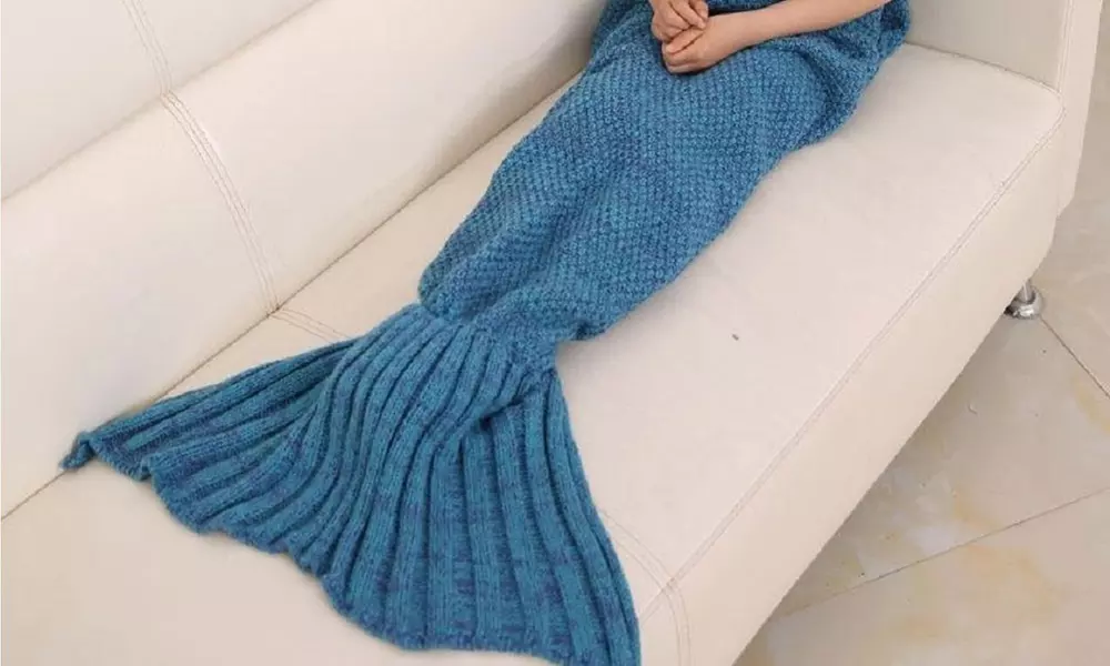 Knitted Wool Mermaid Tail Blanket for Kids and Adults - Primary Image