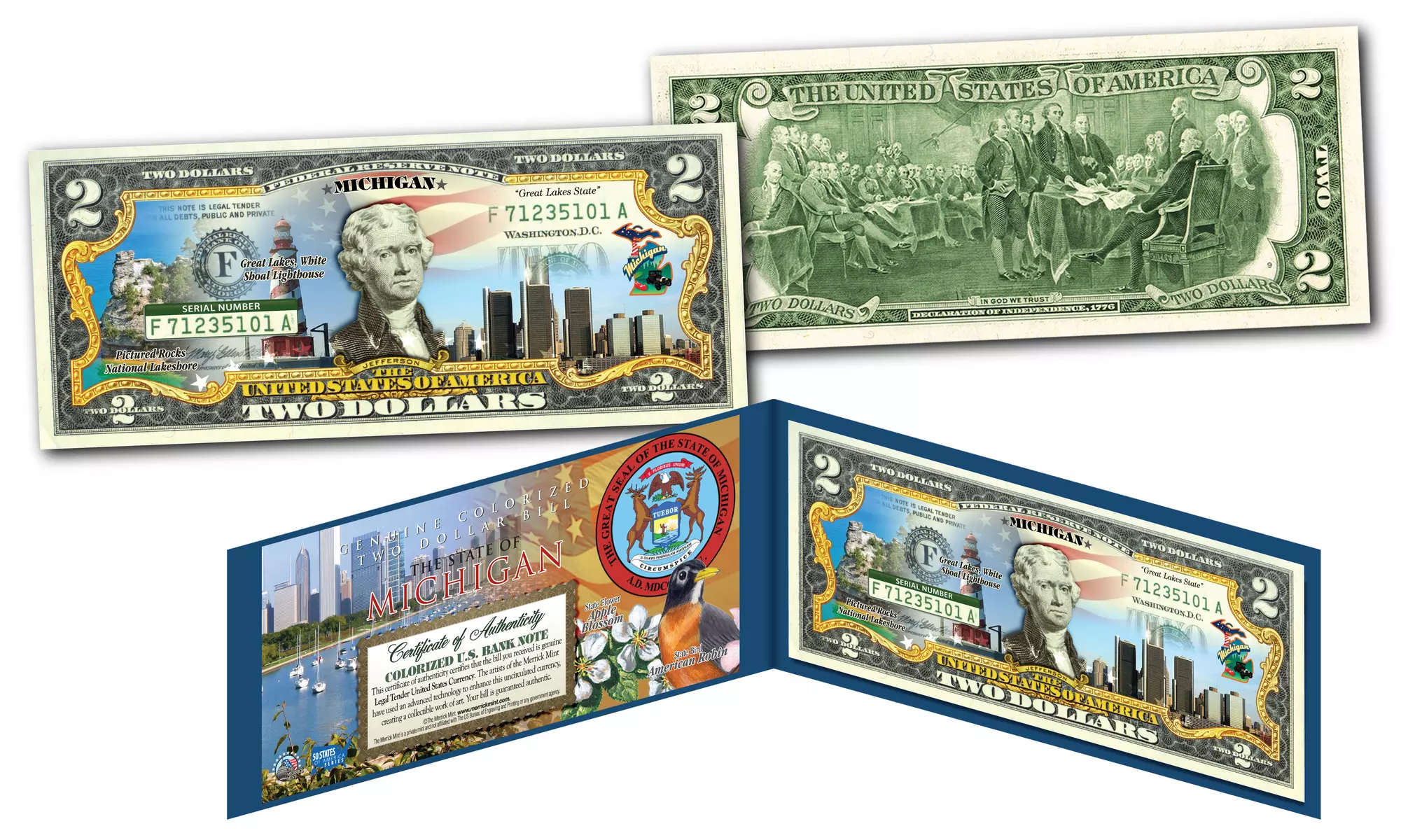 Official Genuine Legal Tender U.S. 2 Dollar Bills Honoring America's 50 States 