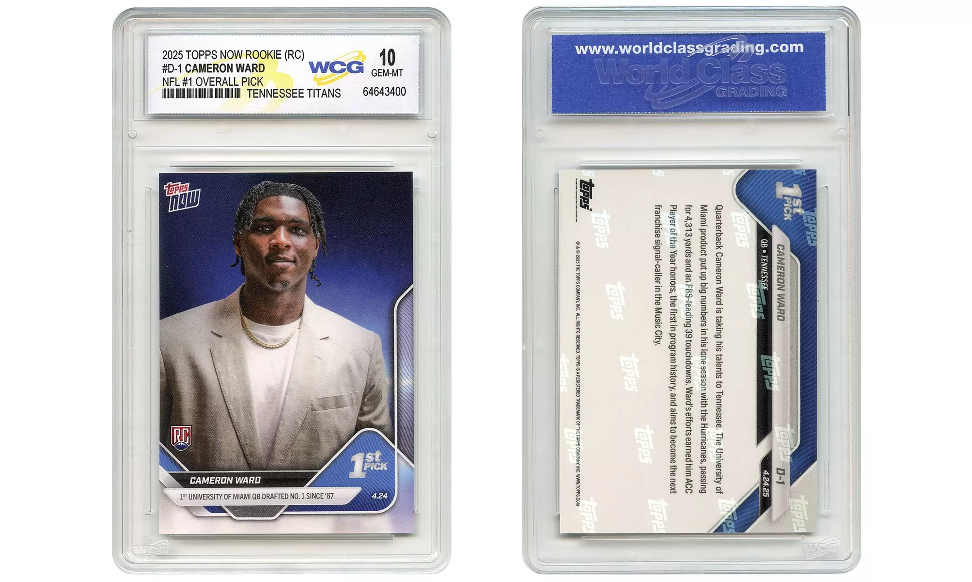 2025 Topps Now CAMERON WARD Rookie Card #D-1 NFL #1 Overall Draft Pick GM 10