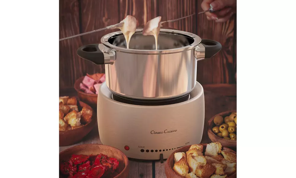 Stainless Steel Fondue Pot Set- Melting Pot Cooker and Warmer- Includes 8 Forks - Primary Image