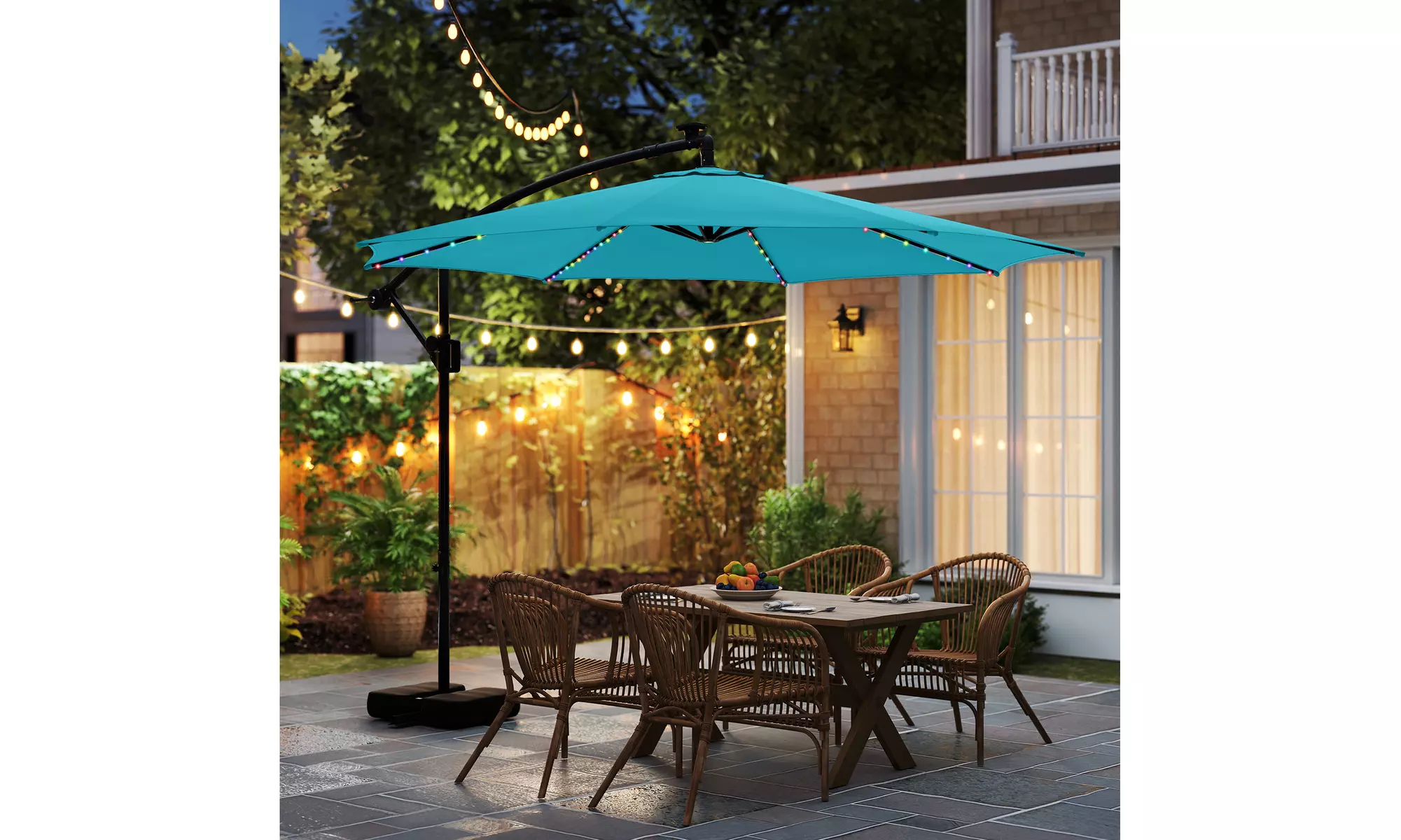 Costway 10 FT Solar Offset Hanging Umbrella with Base