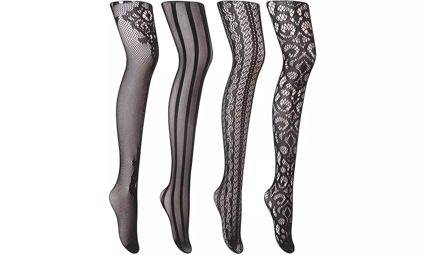 Lace Patterned Tights Fishnet Floral Stockings Pattern Pantyhose 4 Pack - Primary Image
