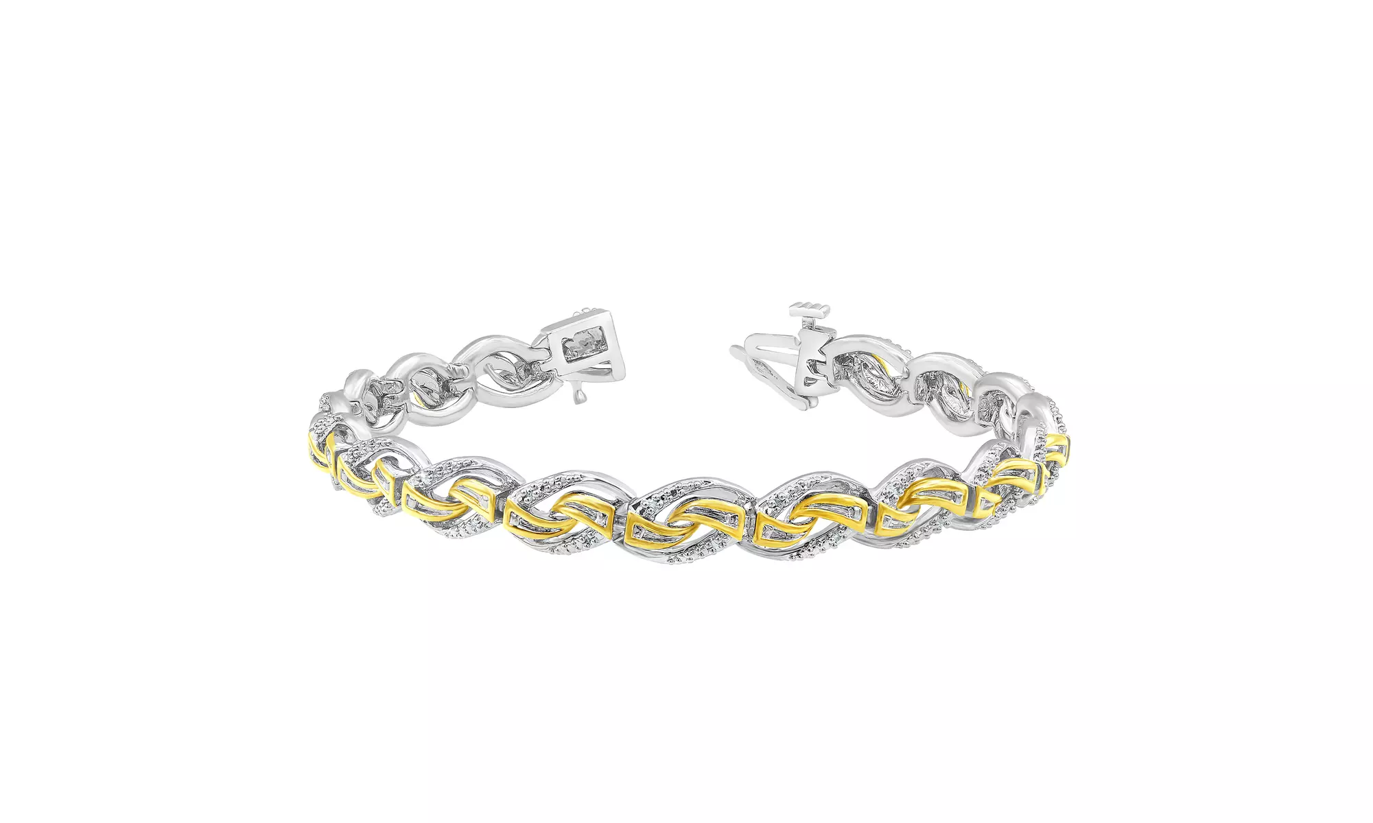 1/6 Cttw Yellow  Gold Plated Two-Tone Twisted Bracelet in Brass - Primary Image