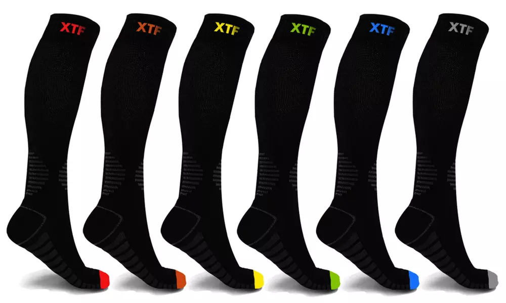 XTF Bright-Toe Compression Socks for Recovery and Performance (6-Pairs) - Primary Image