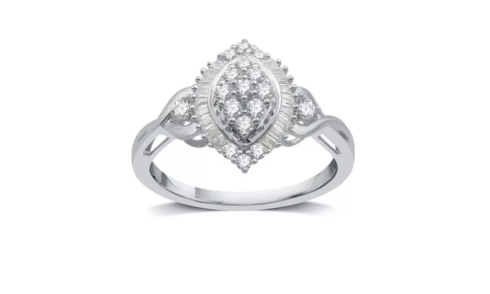 1/2 CTTW Diamond Marquise Shaped Anniversary Ring In Sterling Silver By DeCarat - Primary Image
