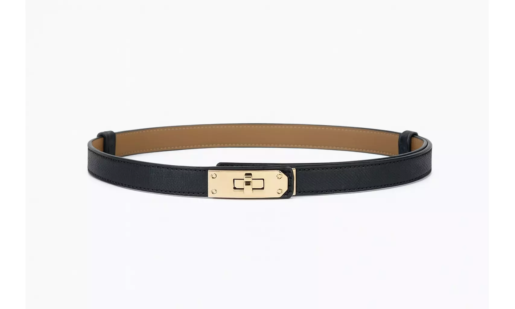 Women's Skinny Leather Adjustable Belt with Turn Lock Buckle