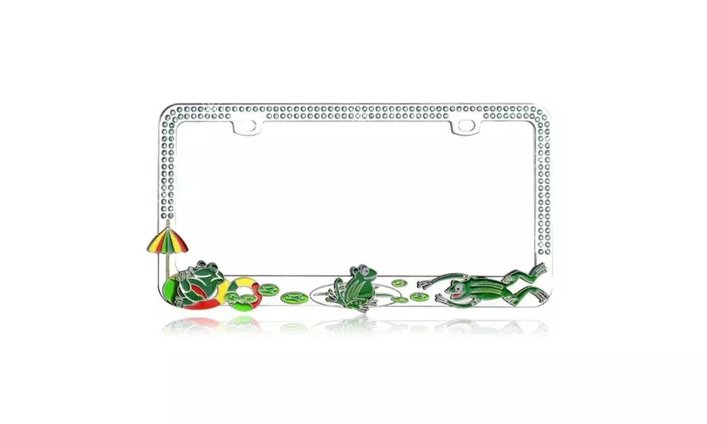 Green Metal Frog LPF2MC023BLU License Plate Frame Tag Cover Screw Caps - Primary Image