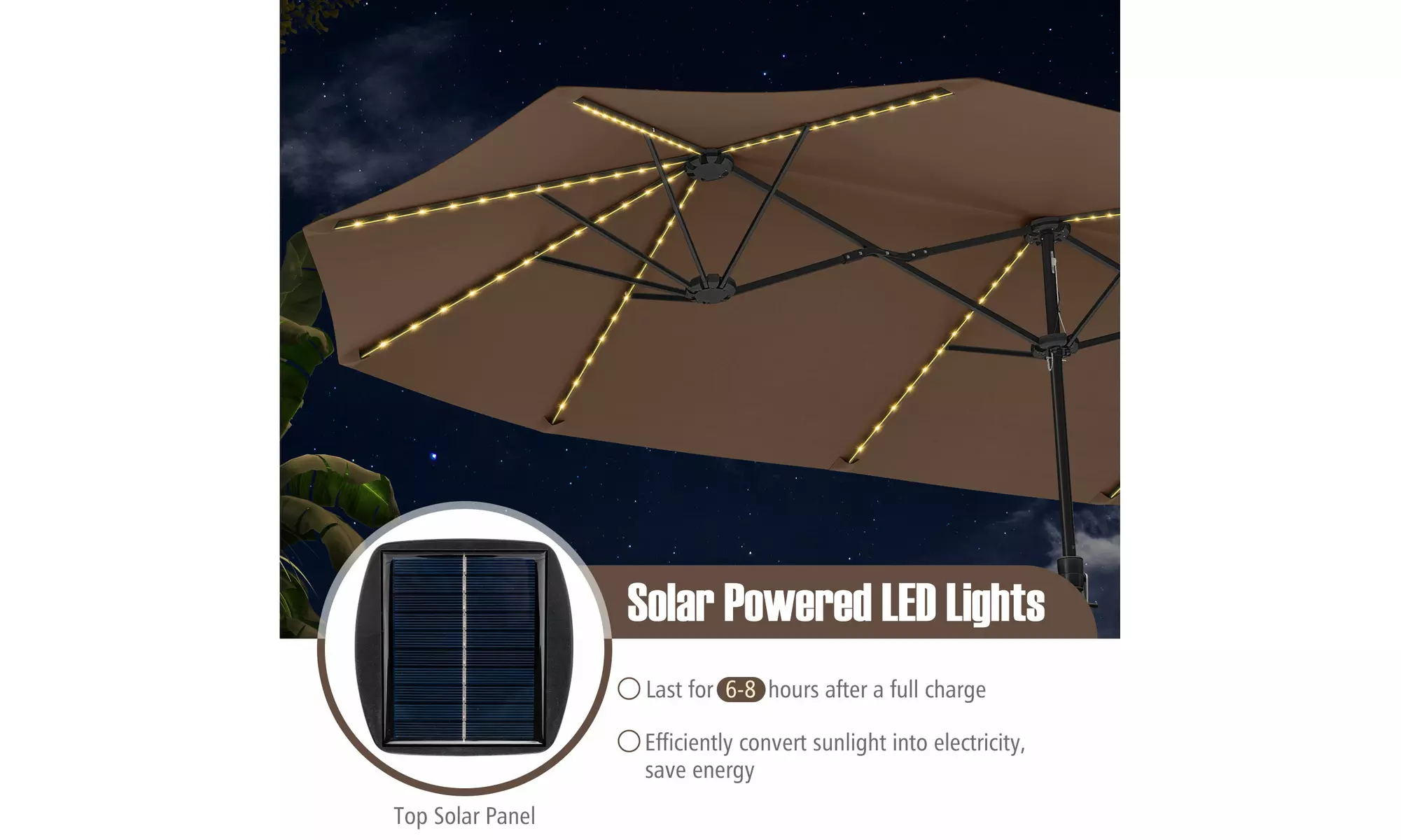 Costway 15.5 FT Extra-Large Patio Umbrella with LED Solar Lights