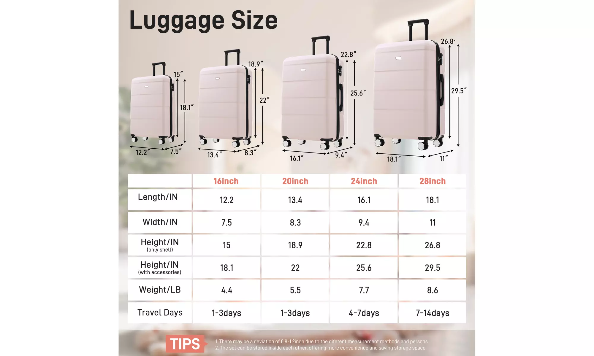 Six-Piece Luggage Set with Expandable Suitcases