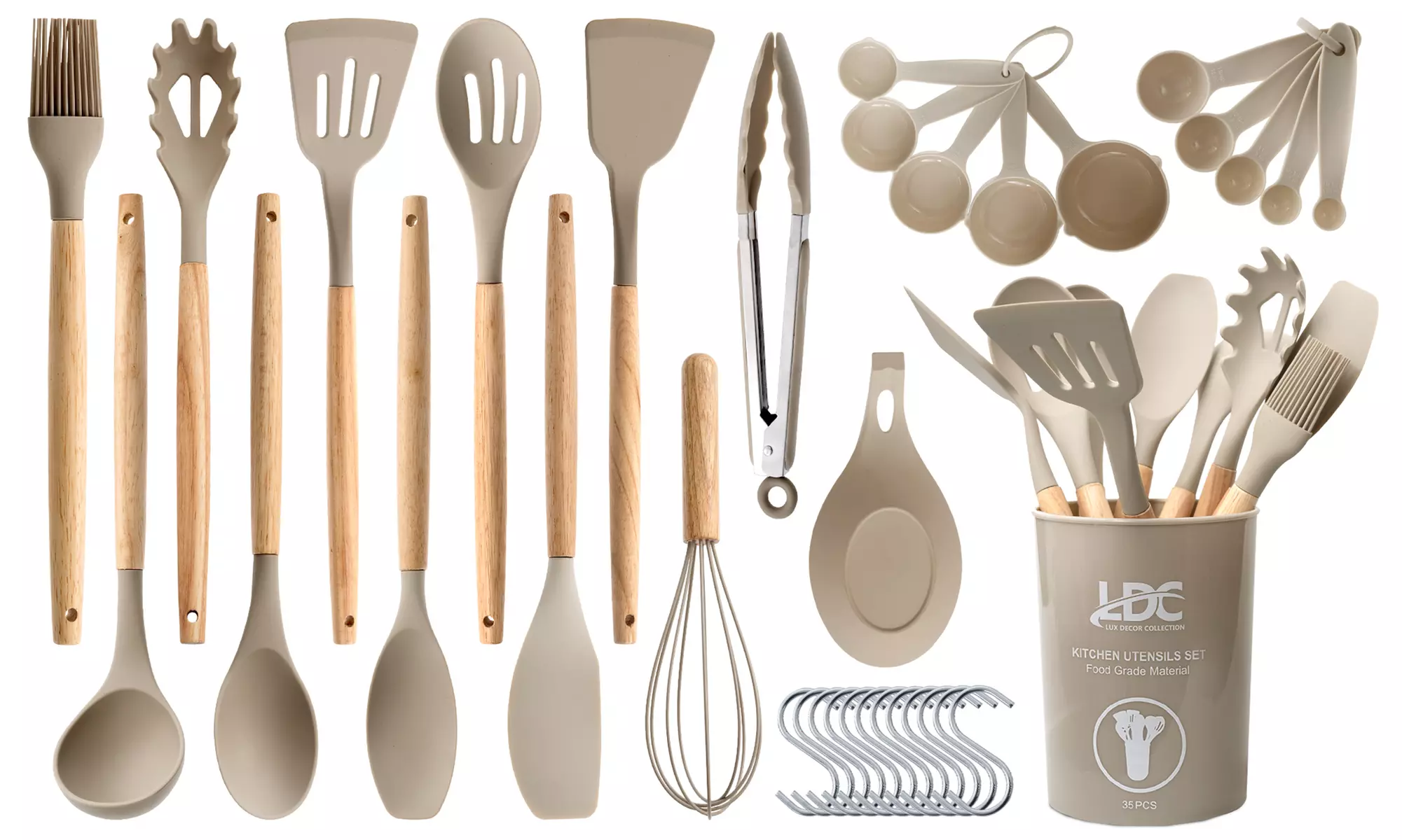 Lux Decor Silicone Kitchen Utensils Set Heat Resistant 35-Pcs Cooking Tools