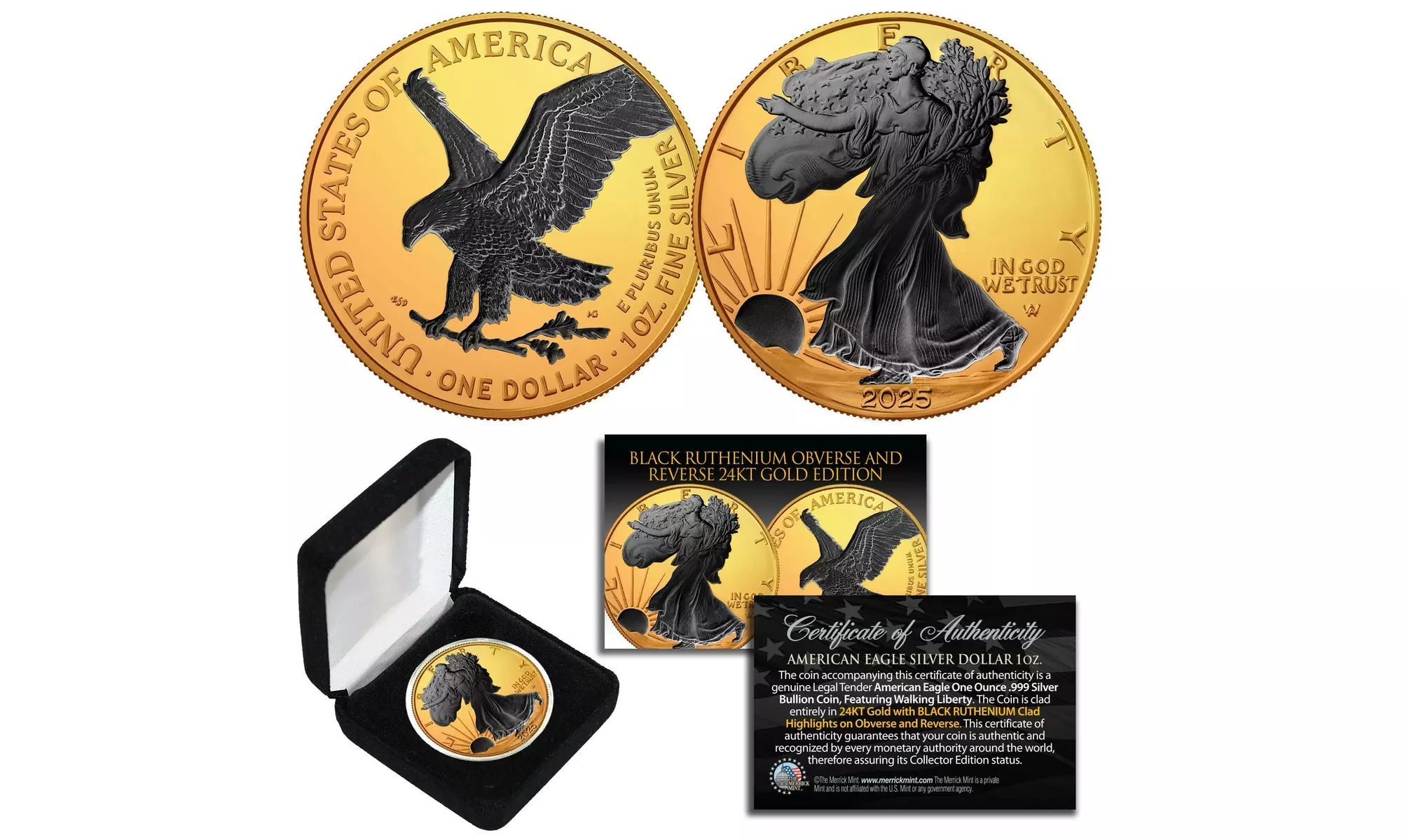 2025 American Eagle 1oz .999 Silver Coin 24K Gold Plate with Black Ruthenium Box - Primary Image
