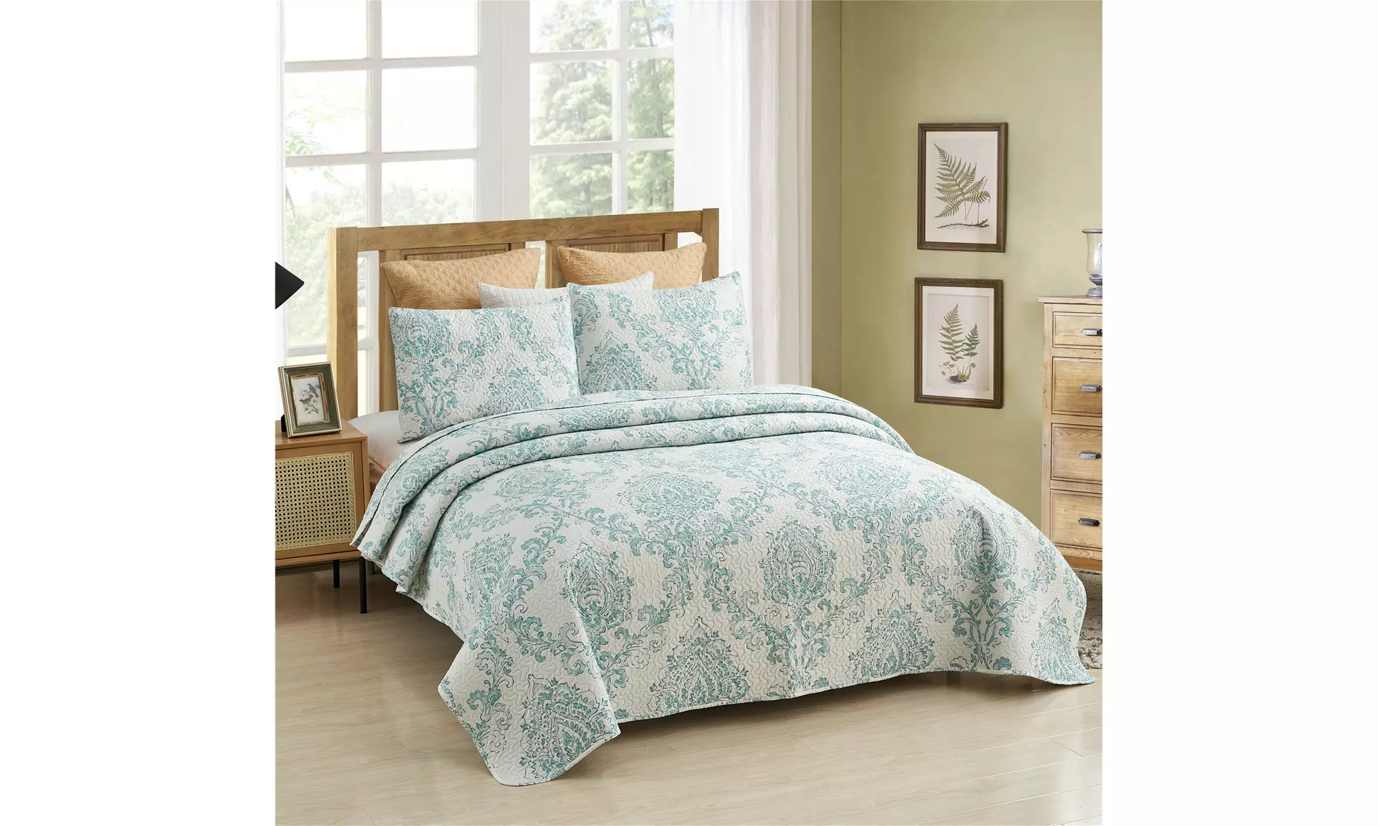 JML 3-Piece Reversible Quilt Set,Home Collection Printed Bedspread With 2 Shams