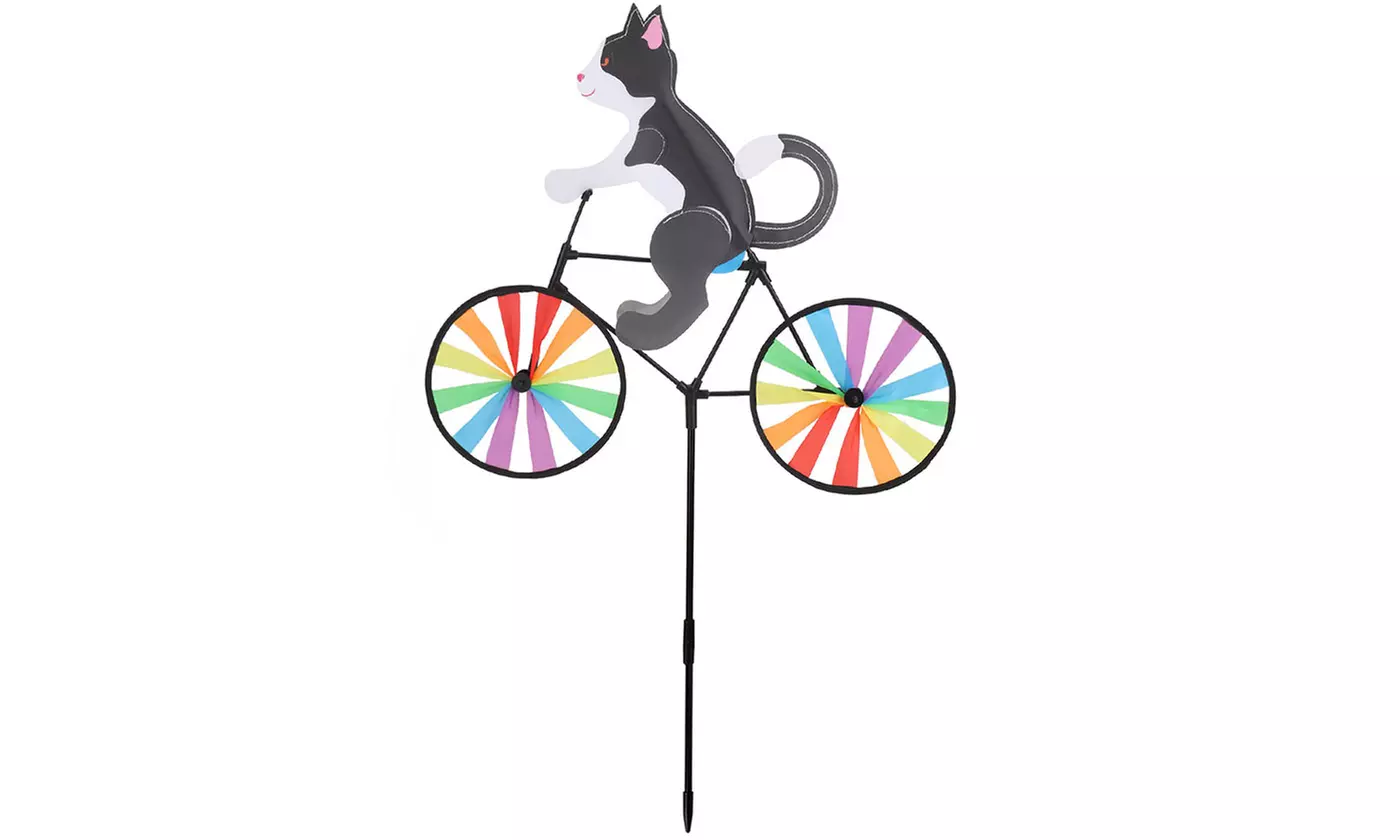 Animal Cat Dog On Bike Bicycle Windmill Wind Spinner Home Garden Yard Decoration