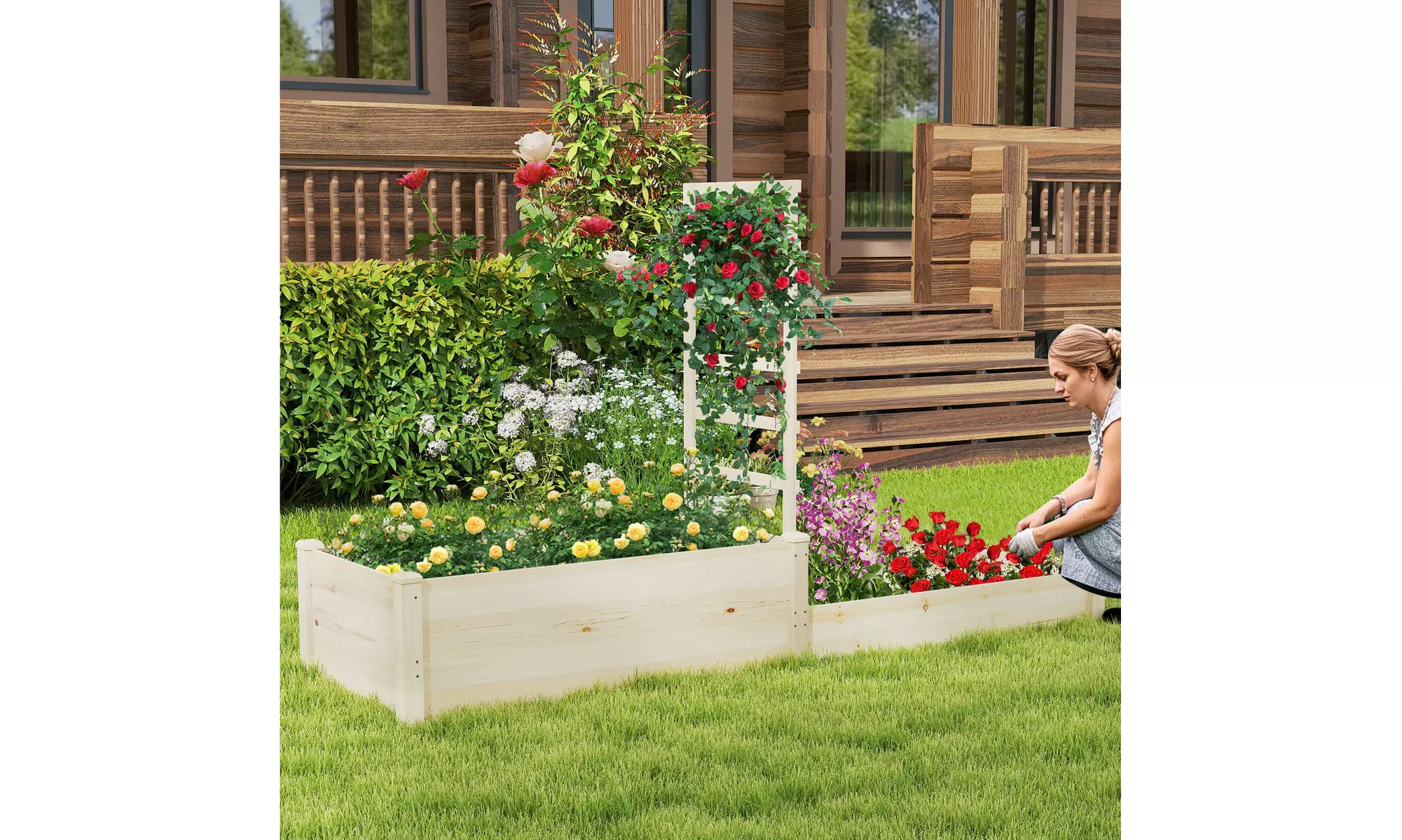 Costway Raised Garden Bed with Trellis 2 Planter Boxes Open-ended Base