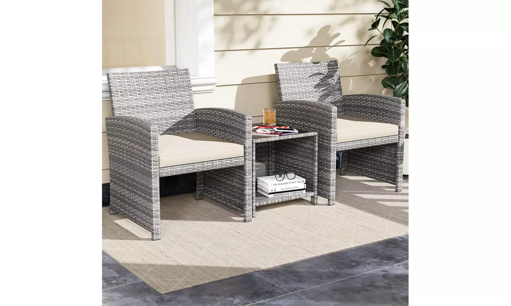 Costway 3-Piece Patio Furniture Set with Tempered Glass Coffee Table