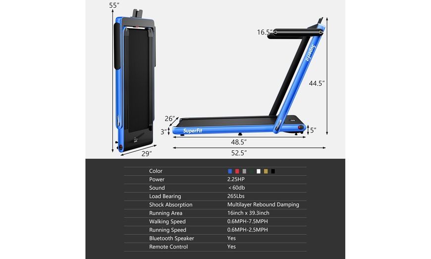 Image 20: Superfit 2.25HP 2 in 1 Folding Treadmill Speaker Home Gym