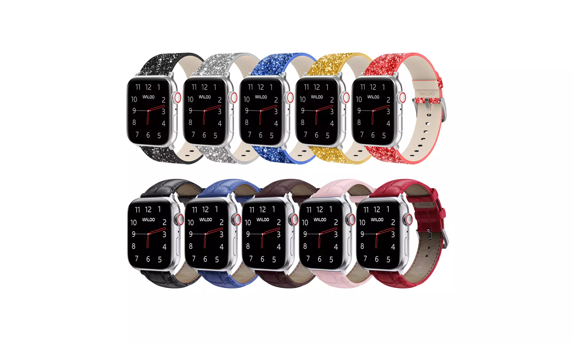 Waloo 2-Pack Leather Bling and Crocodile Embossed Apple Watch Bands