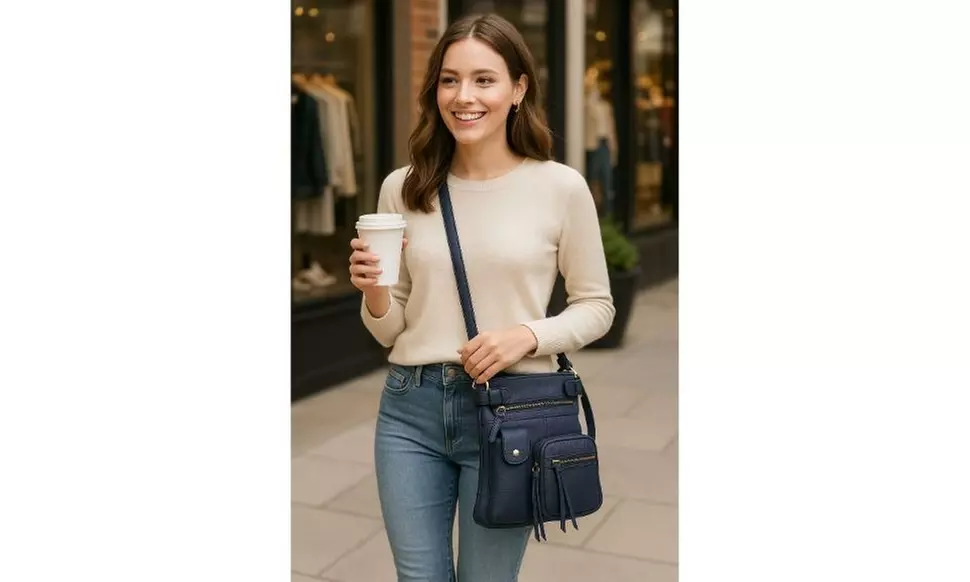Super Soft Genuine Leather Crossbody Bag with Top Belt Accent