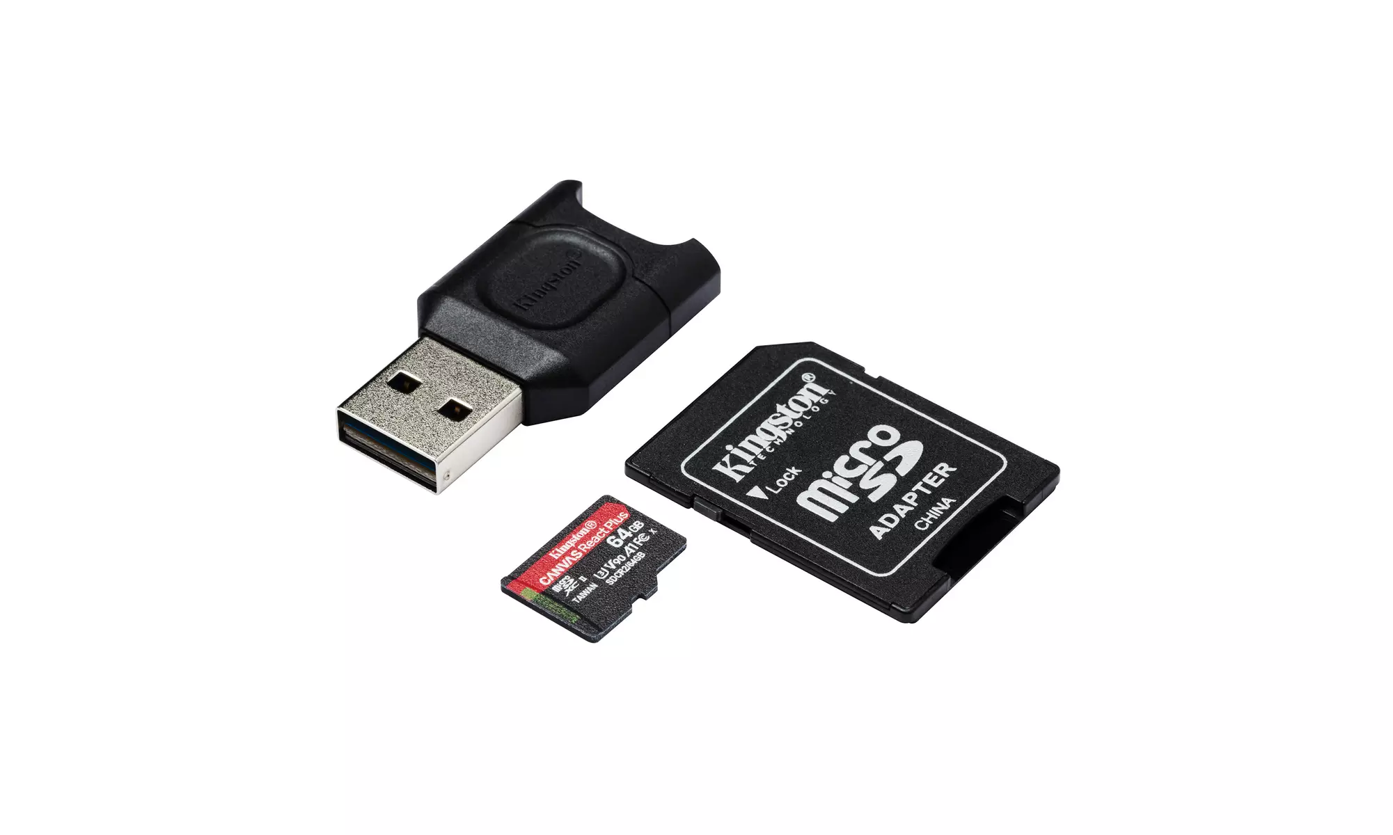 Kingston 64GB Canvas React Plus V90 microSD Card with Adapter (2-Pack) and Case - Second Medium
