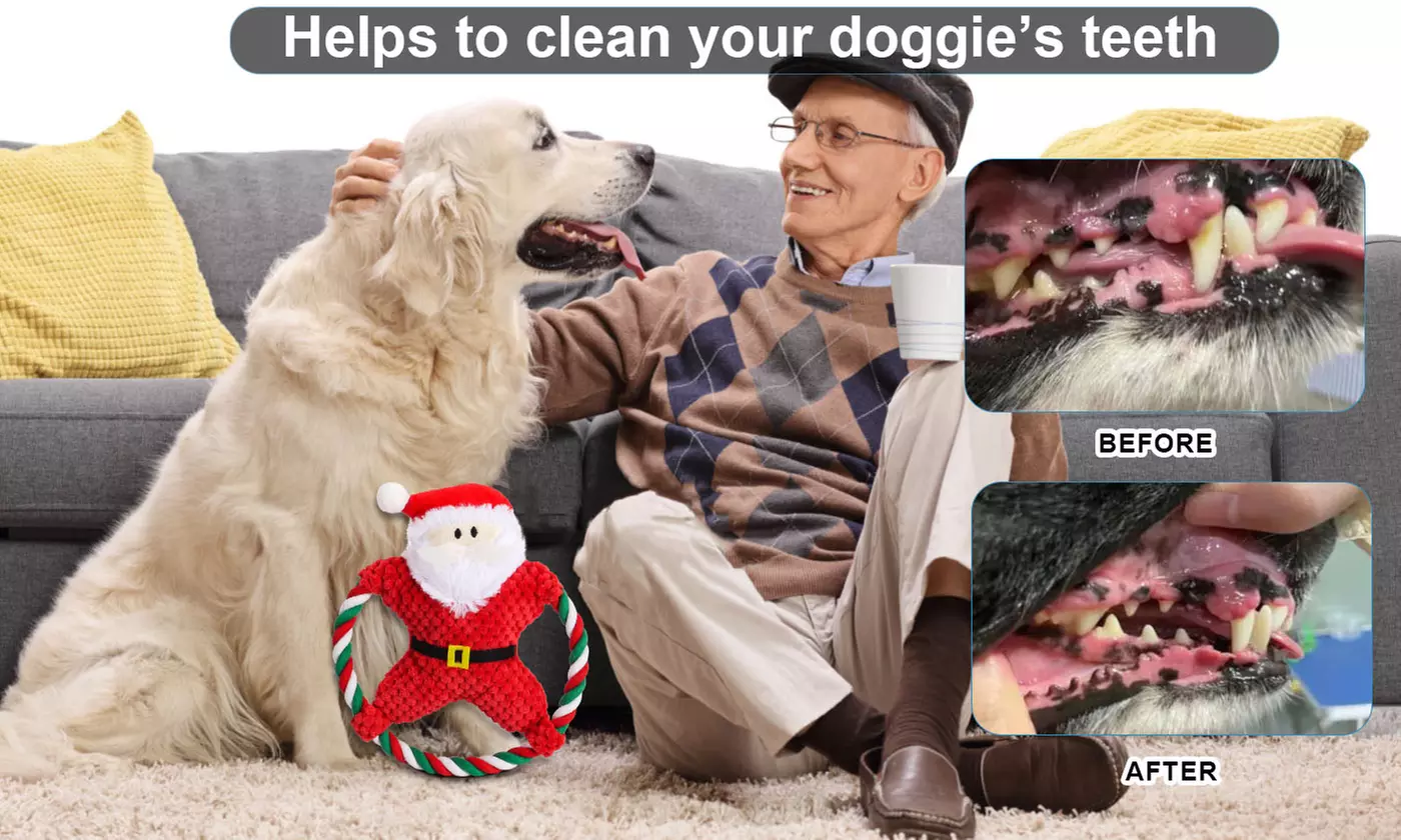 Christmas Santa Claus Rope Squeeky Interactive Plush Dog Toy