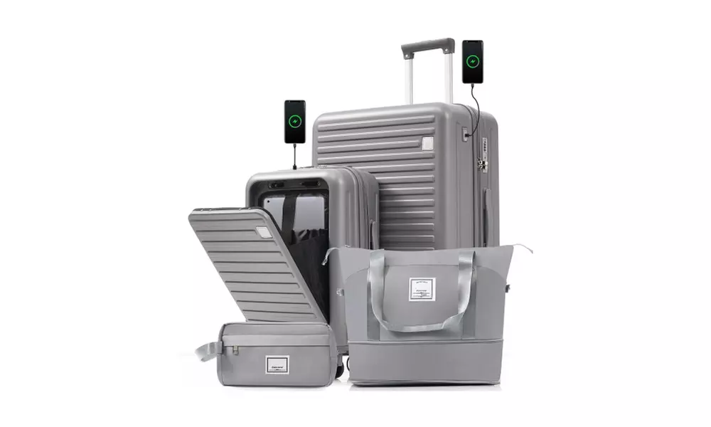 4-Piece Luggage Set with USB Charging Ports - 20in Carry-On (Front-Opening) 28in