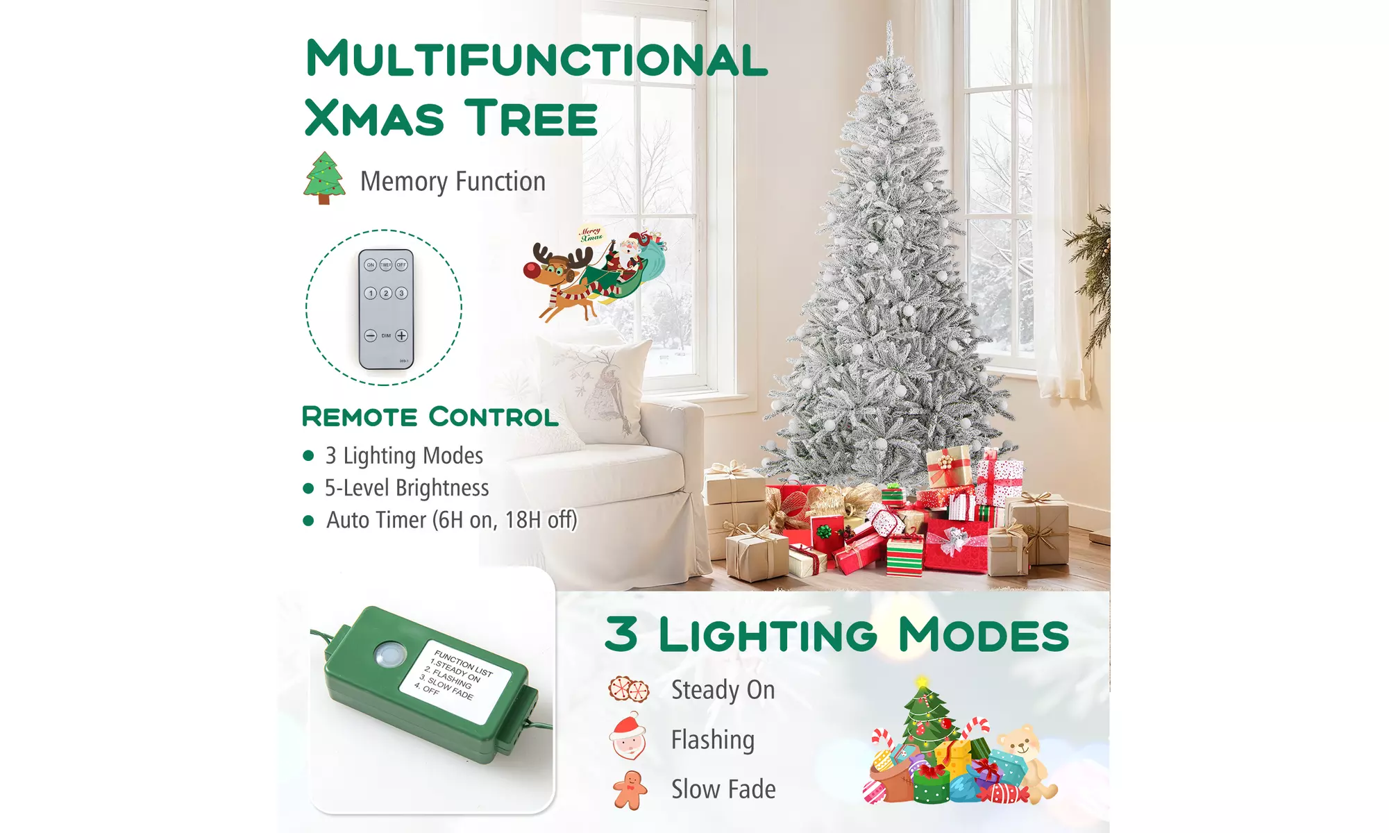 Costway Pre-Lit Artificial Christmas Tree with Branch Tips | Warm White LED Lights | Easy Setup & Home Decor
