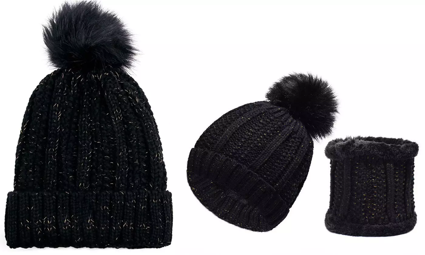 Unisex Men's Women's Winter Beanie Hat and Neck Warmer Warm Knit Hat Set