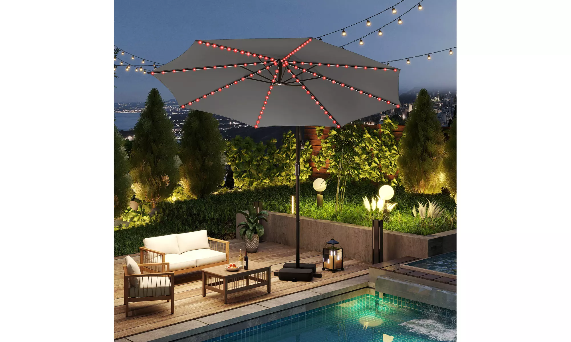 Costway 10 FT Solar Offset Hanging Umbrella with Base