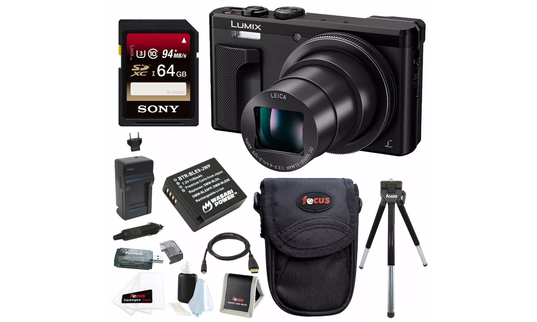 Panasonic Lumix DMC-ZS60 Camera (Black) w/ 64GB SD Card & Battery Pack Bundle - Second Medium