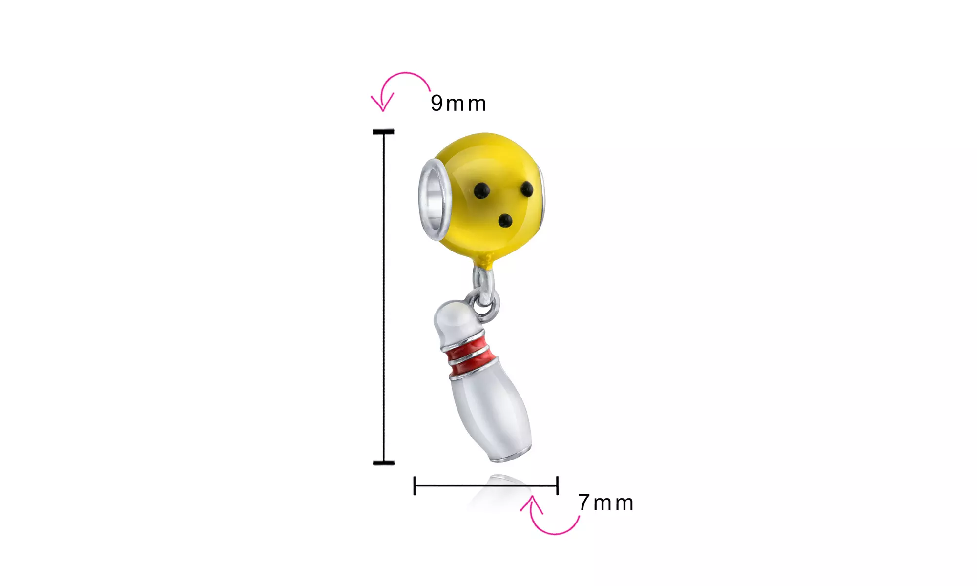 Enamel Plated Dangle Ten Pin and Bowling Ball Charm Sterling Silver Sport Bead - Second Medium