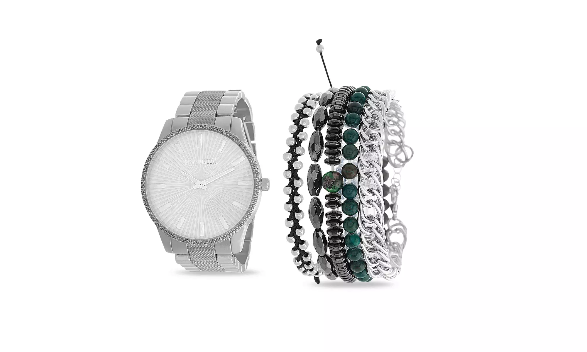 Steve Madden Men's Link Watch With Bead and Chain Bracelet Set - Primary Image