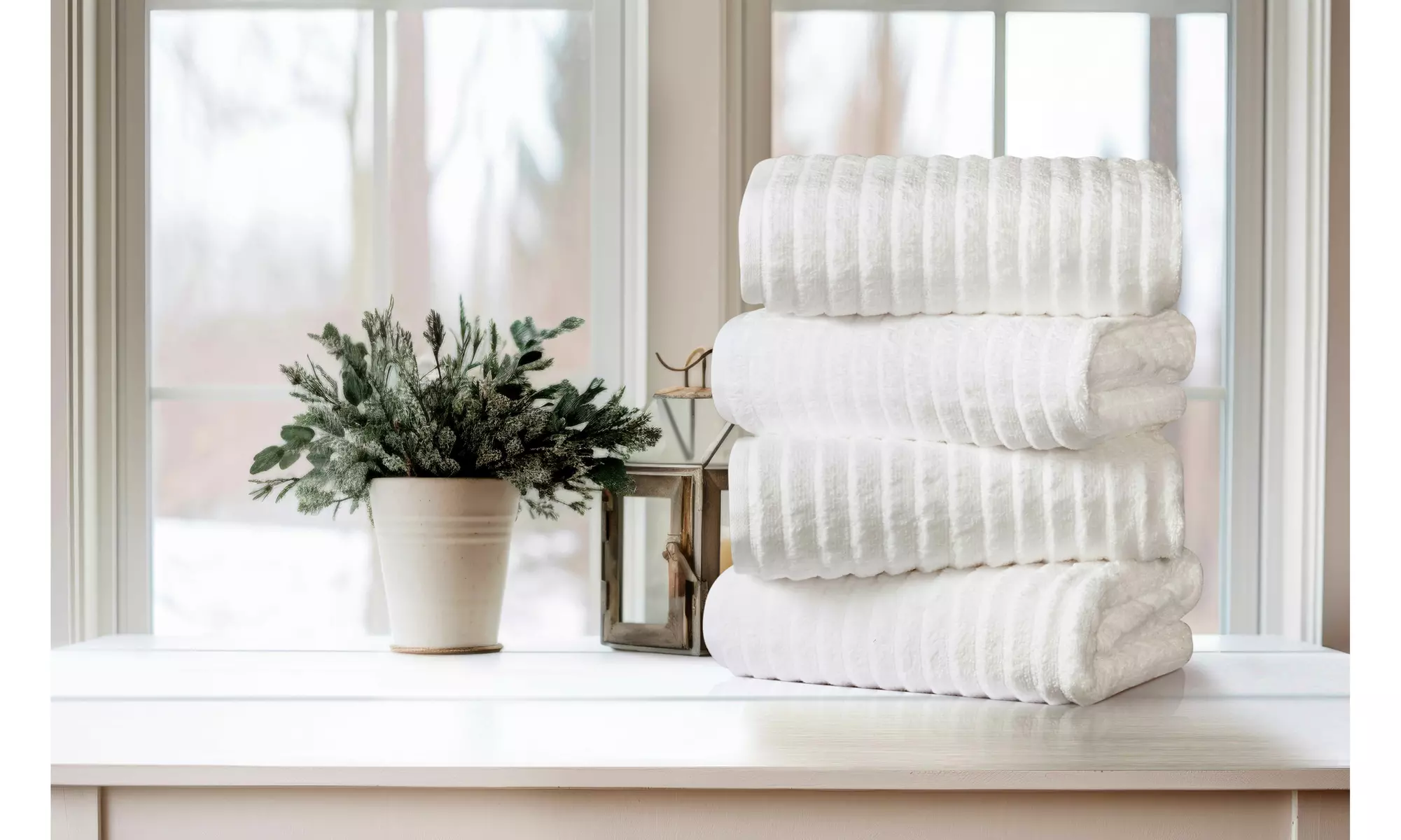 Bibb Home 6 Piece or 4 Pack Ribbed Egyptian Cotton Towel Set