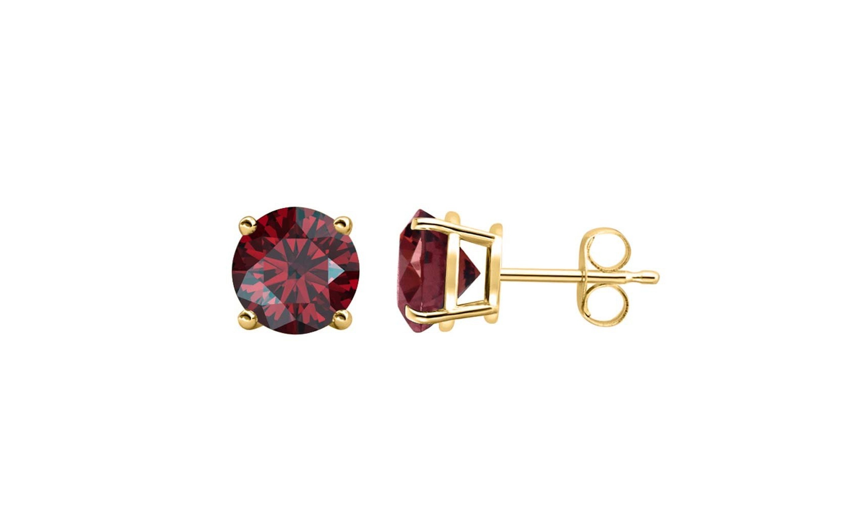 24k Yellow Gold Plated 2 Cttw Garnet Round Stud Earrings