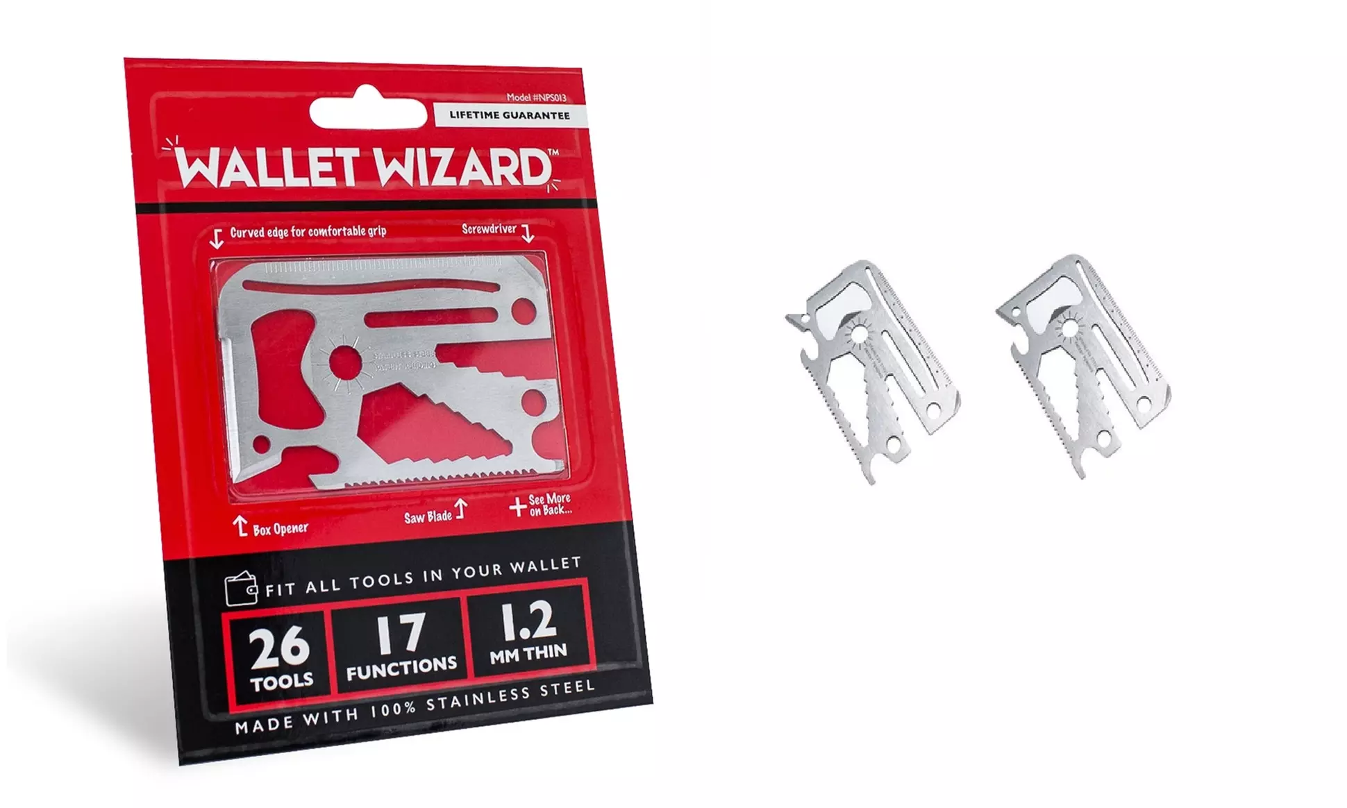 Wallet Wizard 26-In-1 Pocket Multi-Tool Stainless Steel Tool (2, 4 or 10 Pack)