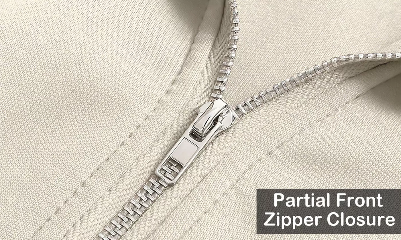 Women's Half Zip Lapel Sweatshirt Long Sleeve Crop Pullover Top Drawstring Hem